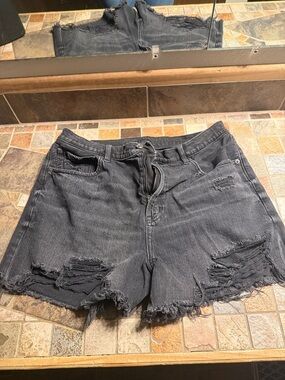 American Eagle Outfitters Women’s Distressed Black-Gray Jean Shorts